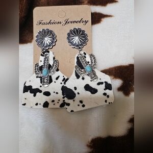 Black and White Cow Tag Earrings- NWT